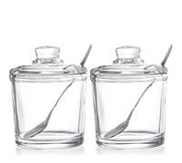 Frcctre Set of 2 Glass Sugar Bowl, 6 Ounces/170ML Clear Sugar Jar with Spoon and Lid, Salt Spice Bowl Seasoning Jar Condiment Pots Dispenser Container for Home Kitchen Coffee Bar