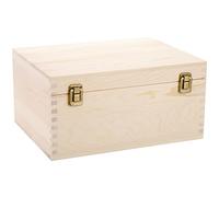 Frcctre Unfinished Wooden Box Pine Wood Box Natural DIY Craft Stash Boxes with Hinged Lid and Front Clasp, 13" x 10" x 6.5" DIY Craft Wooden Boxes for Arts Hobbies and Home Storage