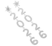 FRCOLOR 1 Pair 2026 Snowflake Rhinestone Dangle Earrings for Women Crystal Drop Hook Earrings for New Year Party Silver Lightweight Jewelry