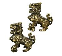 FRCOLOR 1 Pair Brass Lion Decoration Unique Design, Coffee Colour Feng Shui Lion Figurine to Decorate Desktop and Attract Wealth, Tabletop Ornament for Home and Office