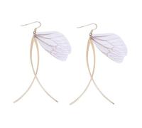 FRCOLOR 1 Pair Creative Wing Design Lightweight Dangle Earrings with Pearl Accents Retro Style Ear Drops for Daily Wear and Special Occasions Unique Personality Jewelry White
