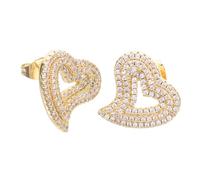FRCOLOR 1 Pair Small Heart Earrings Gold Plated Zircon Studs - Wedding Birthday Party Favor Present for Women Girls