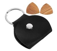FRCOLOR 1 Set Guitar Pick Holder Set Premium Solid Wood PU Guitar Picks Storage Bag with Keyring for Guitarists Musicians Lightweight Convenient for Go Playing