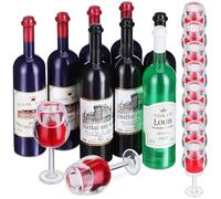 FRCOLOR 1 Set Miniature Wine Bottles Blue Black Bottles Red Wine Glasses for Dollhouse Plastic Drink Cups for Pretend Play Decor Dollhouse Dining Rooms and Bars
