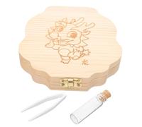 FRCOLOR 1 Set Wooden Teeth Storage Box for Deciduous Teeth Holder with Chinese Zodiac Dragon Design Keepsake Organizer for Boys and Durable Childhood