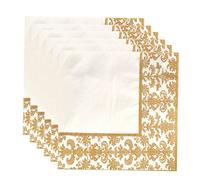 FRCOLOR 100pcs Gold Printing Disposable Paper Napkins for Restaurants and Parties Elegant Golden-White Tissue Paper for Showers Birthdays and Events