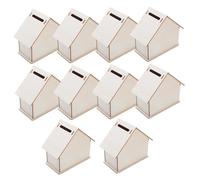 FRCOLOR 10PCS DIY Wooden Piggy Bank for Unfinished Wood House Coin Banks for Creative Savings Educational Craft Wooden Cabin Decor for Home and Art Projects