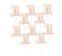 FRCOLOR 10pcs Glitter Cupcake Toppers Food Picks for Happy Birthday Party Decorations Easy Setup Birthday Cake Toppers for Pink Sparkling Anniversary Celebration