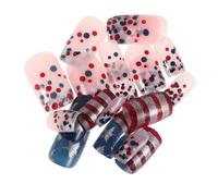 FRCOLOR 10pcs Independence Day Nails Kit False Nails 1.5x1.0x0.2inch Press-on Design Sparkling Glitter Patriotic Design for Festive Occasions