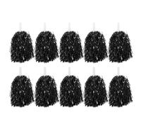FRCOLOR 10pcs Portable Black Cheering Squad Pom Poms with Handle Design, Lightweight Pet and Abs Material for Holiday Celebrations and Competitions, Cheerleading Pompoms Prop