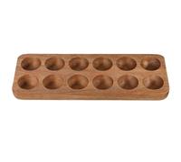 FRCOLOR 12 Holes Wooden Egg Holder Tray Acacia Wood Minimalist Smooth Finish Brown Storage Tray for Counter Kitchen Organization