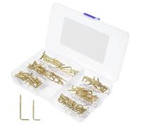 FRCOLOR 120pcs Copper-Plated L-Shaped Self-Tapping Metal Screw Hooks for Hanging Pictures, Small Mini Screw Hooks for Wall Decorations and Frames in Home and Office