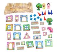 FRCOLOR 128PCS Wooden House Puzzle DIY Assembling Kit Educational Craft for Creative Desktop Decoration Building for Logical Thinking Development