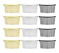 Frcolor 12pcs 20 Teeth Hair Combs Metal Wire Hair Clip Side Combs Wire Hair Combs Metal Hair Comb for Women (Golden White Black)