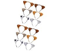 FRCOLOR 12pcs Animal Ear Headbands Unique Hair Decor for Costume Party Festival Celebration Includes Tiger Zebra Leopard Cow Print Comfortable Fit for Adults
