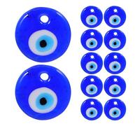 FRCOLOR 12pcs Blue Protective Eye Pendants Glass Beads Decorative Jewelry Making Accessories with Vivid Design for Arts and Crafts