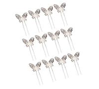 FRCOLOR 12pcs Metal Diamond Butterfly Hairpin u Shape Rhinestone Hairpins Elegant Wedding Hair Sticks for Ladies