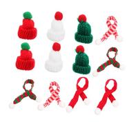 FRCOLOR 12pcs Mini Knitted Christmas Hats and Scarves Versatile DIY Craft Supplies for Doll Accessories Bottle Covers Xmas Tree Ornaments Red Green White Tiny Winter Caps for Holiday