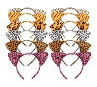 FRCOLOR 12pcs Plush Leopard Print Cat Ears Headband Set, Animal Ear Hairbands for Women, Halloween and Cosplay Accessories with Mixed Yellow Tiger, Pink, Brown, White Dot Patterns