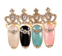 FRCOLOR 12pcs Rhinestone Crown Nail Ring Set for Diy Nail Art Decoration Beautiful Finger Accessories White Blue Black and Pink for Fashion Enthusiasts