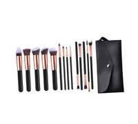 FRCOLOR 14Pcs Eye Makeup Brush with Wooden Handles Synthetic Fibers Cosmetic Brushes for Precision and Base Application Includes Rose Gold Black Magnetic Bag