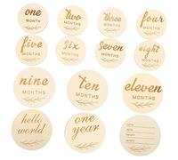 FRCOLOR 14pcs Milestone Cards Double Sided Wooden Age Markers for Newborn Photos Name Announcement Signs Keepsakes for Boys Capture Your Growth Moments