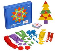 FRCOLOR 155 Pcs Wooden Pattern Blocks Educational Tangram Puzzle with Bright Colors Smooth Surface Various Shapes for Storage Bag