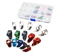 FRCOLOR 15pcs Stainless Steel Celluloid Guitar Finger Picks Thumb Picks for Fingerstyle Playing Includes Case Storage Box for Guitar Accessories and Grip Enhancement