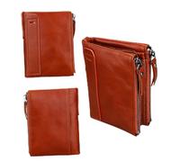 FRCOLOR 1pc Leather Wallet for Men Multifunctional Zipper Purse with Capacity Stylish Short Design Orange for Male
