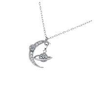 FRCOLOR 1Pc Sterling Silver Moon Star Pendant Necklace Elegant Clavicle Chain Accessory with Zircon Stones for Girlfriends and Special Occasions
