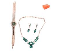 FRCOLOR 1Set Set Elegant Green Jewelry Set with Rhinestone Watch Dangle Earrings Necklace for Women Bridal Jewelry Ensemble for Wedding Day Special Occasions