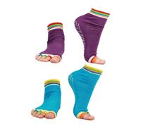 FRCOLOR 2 Pairs Anti-Slip Yoga Socks Silicone Grip, Colorful Five-Toe Non-Slip Socks for Ballet, Fitness, and Sports, Dark Purple Sky Blue