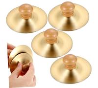 FRCOLOR 2 Pairs Finger Cymbals Copper Cymbals with Wooden Handle Golden Small Percussion Instruments for Children to Train Hearing and Steady Rhythm in Dance