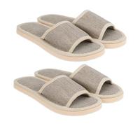 FRCOLOR 2 Pairs Linen Cotton Slippers with Non-slip EVA Sole Lightweight Breathable Summer Home Hotel Footwear Open-toe Design for Women