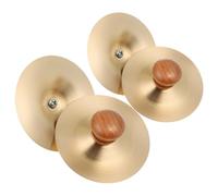 FRCOLOR 2 Pairs Mini Finger Cymbals with Wooden Handle for Extended Playing Comfort and Stable Rhythm Performance, Copper Percussion Cymbals Suitable for Dance Party and Music Teaching