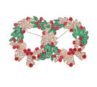 FRCOLOR 2 Pcs Christmas Wreath Brooches with Bell Alloy Xmas Breastpins Decorative Pins for Women Holiday Party Accessories