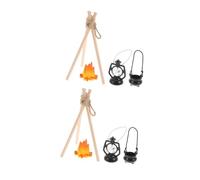 FRCOLOR 2 Set Miniature Campfire Dollhouse Furniture with Lamp Pot Realistic Artificial Bonfire Accessories for Christmas Winter Scenes Fairy Garden Camping Display Props