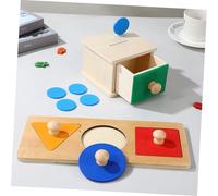 FRCOLOR 2 Set Wooden Montessori Object Permanence Boxes with Coin Slot and Geometric Puzzle Boards for Educational for Fine Motor Skills Shape and Color Recognition Safe Smooth Finish