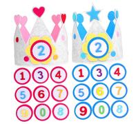 FRCOLOR 2 Sets Birthday Crowns Party Hats with Adjustable Hook Loop Interchangeable Numbers for Boys Reusable Felt Blue Heart Design for First Birthday Celebration