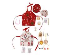 FRCOLOR 2 sets Miniature Baking Tools for Dollhouse Kitchen Xmas Theme Tiny House Accessories with Apron and Chef Hat Pretend Play Mini Kitchen Supplies for Miniature House Decor and