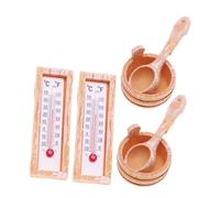 FRCOLOR 2 Sets Miniature Sauna Scene Accessories for Dollhouse Realistic Mini Thermometer and Bucket Props Summer Spa Decor for DIY Mini Layout of Dollhouse Bathhouse Supplies