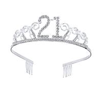 Frcolor 21th Birthday Crystal Tiara Crowns Headband with Hair Combs