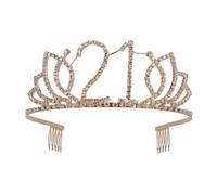 FRCOLOR 21th Birthday Tiara Crown Rhinestone Gold Headband with Hair Combs Clip for Girls Birthday Party Accessory