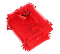FRCOLOR 24pcs Red Organza Favor Bags with Drawstring Tulip Pouches for Jewelry Candy Valentine's Day Weddings Special Events