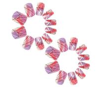 FRCOLOR 24pcs Short Square False Nails with Gradient Purple and Silver Line Design Press on Full Cover Fake Nails for Women with Glossy Finish for Parties at Home