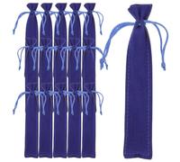 FRCOLOR 25pcs Blue Flannel Pen Sleeve Protective Drawstring Pen Pouch Holder for Writing Tools with Secure Hold, Suitable for Students and Clerks in Handbags as Birthday Gifts
