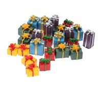FRCOLOR 25pcs Mini Resin Gift Box Decor Dollhouse Ornaments Smooth Edges Safe DIY Craft Accessories for Teens Home Decoration in Red Purple Yellow Green Blue