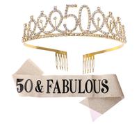 FRCOLOR 2pcs 50 Crown Shoulder Straps 50th Birthday Sash Party Headdress Party Etiquette Belt Hair Birthday Tiaras for Women Birthday Party Supplies Birthday Party Crown Hair Band