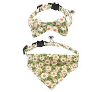 FRCOLOR 2pcs Adjustable Cat Collar with Chic Floral Bow Tie for Kitten, Breathable Cotton Material Pet Collar Suitable for Parties and Birthdays
