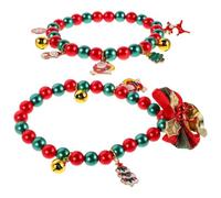 FRCOLOR 2pcs Adjustable Christmas Pet Collar with Santa Bell and Beaded Fabric Design, Festive Holiday Spirit Necklace for Puppies and Kittens, Stocking Stuffer for Holiday Parties